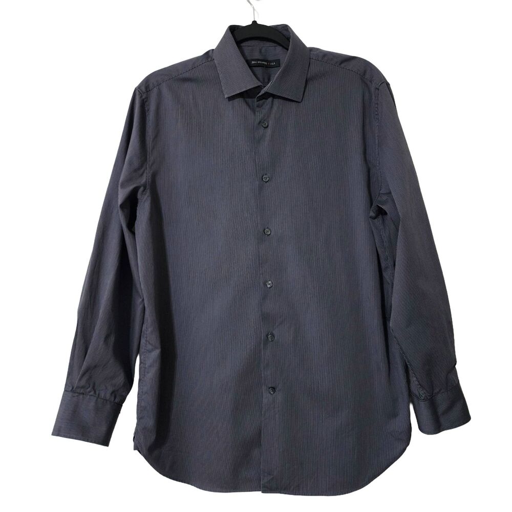 John Varvatos Men 15.5 M Gray Striped Cotton Button Down Shirt Long Sleeve EUC
